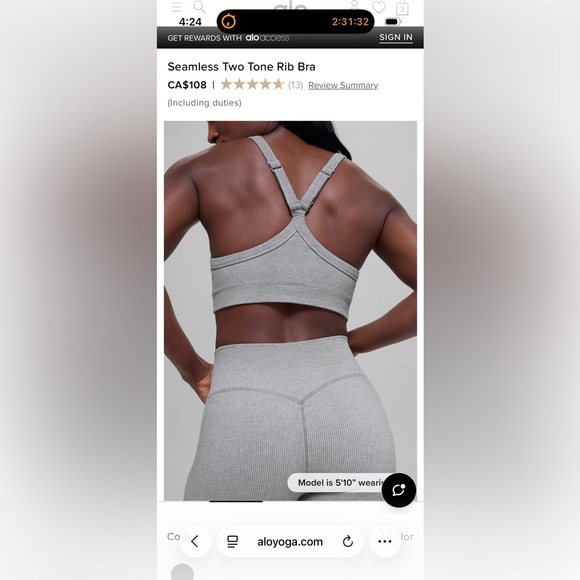 ALO Yoga Seamless High-Waist Two Tone Rib Bra & Legging Set Small New with tags - Picture 3 of 4